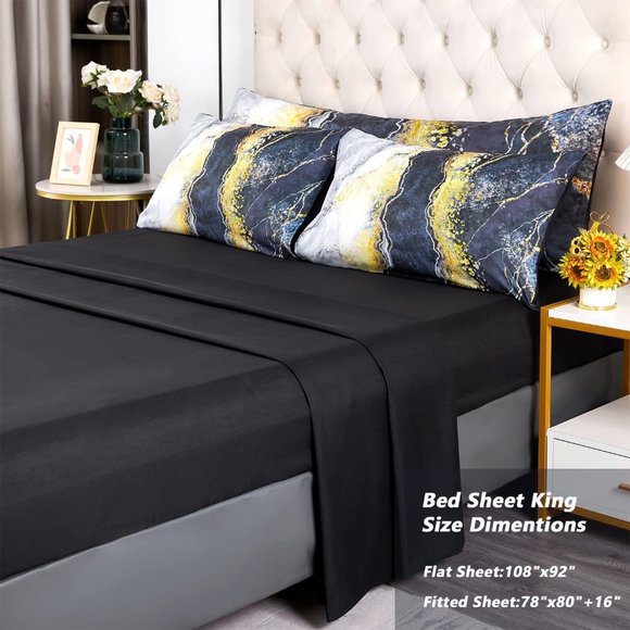 New  6 Pcs Bed-in-A-Bag Blue Watercolor Marble Printed  Comforter Set wi… - Picture 1 of 11